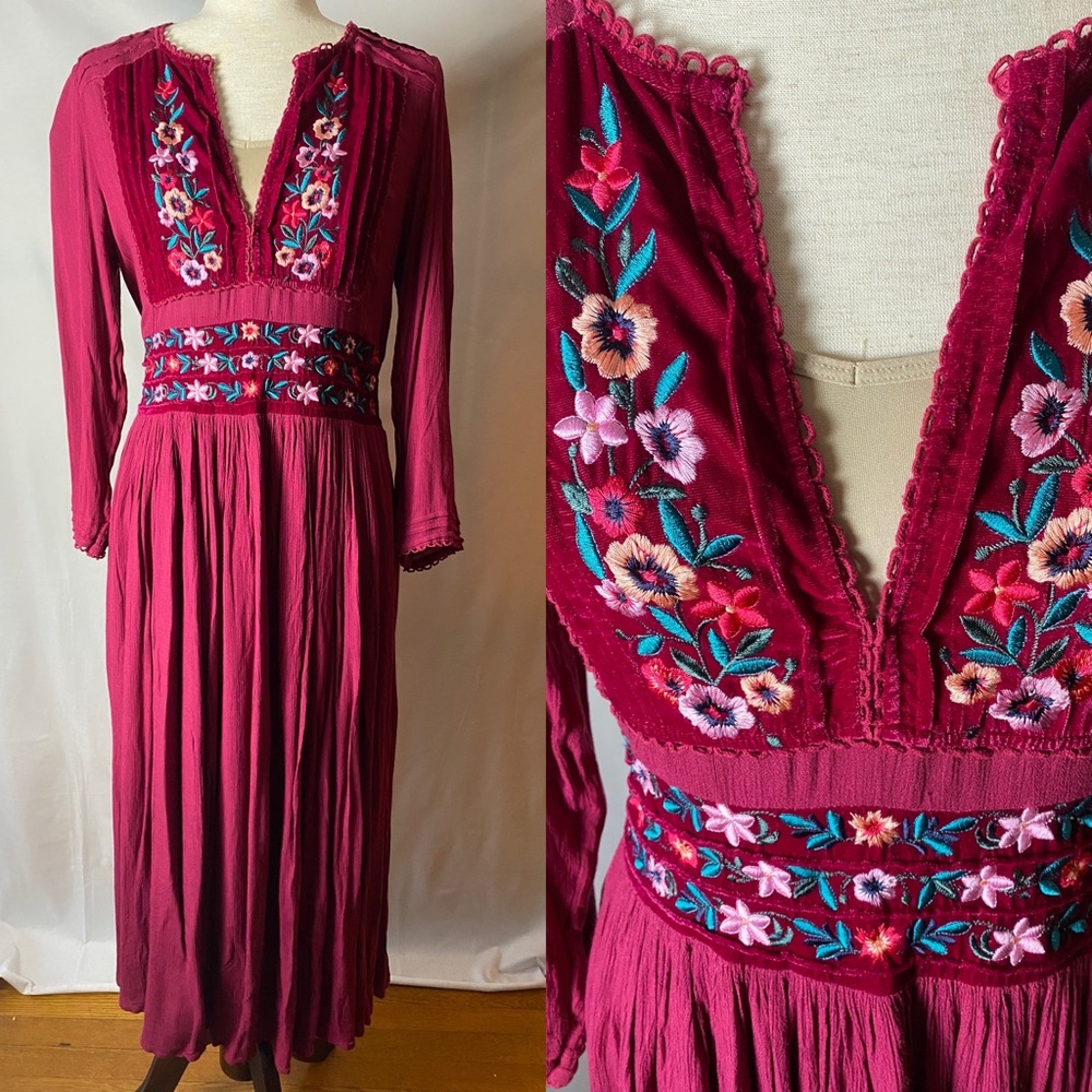 Free People embroidered Midi dress M